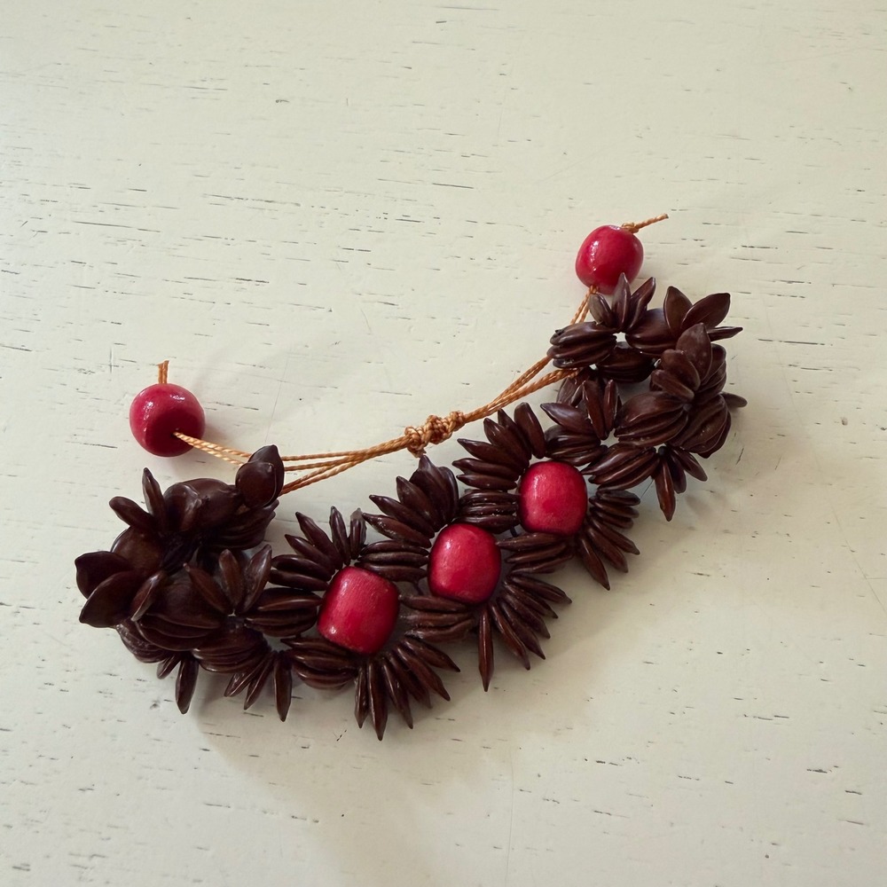 Unbranded Koa Seed Bracelet‎ Brown Red Floral Tagua Nut Women's Adjustable